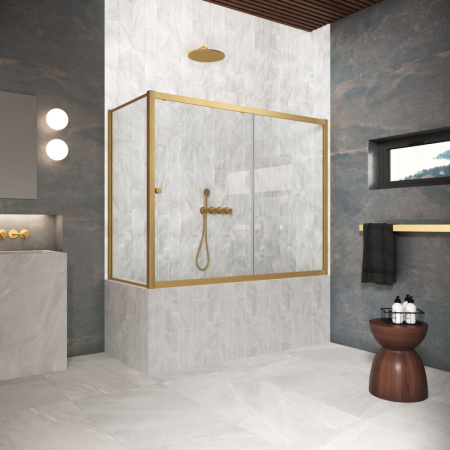 Душевая шторка на ванну Vegas-Glass ZV+ZVF Protec ZV+ZVF Protec 180*85 03 crystalvision 180х140 стекло прозрачное профиль золото матовое