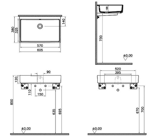 Раковина из сантехнического фарфора Vitra ArchiPlan 7404B003-0012 60х38 накладная цвет белый - фото 2