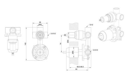 Скрытая часть встраиваемого смесителя Bravat Built-in D969BW-B-ENG