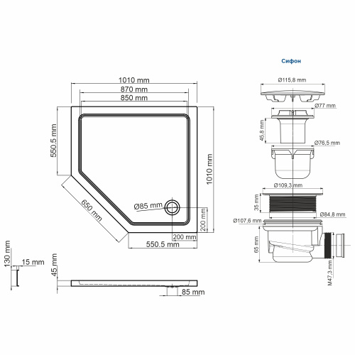 Душевой поддон WasserKRAFT Isen 26T 26T38 100x100 акрил белый - фото 3