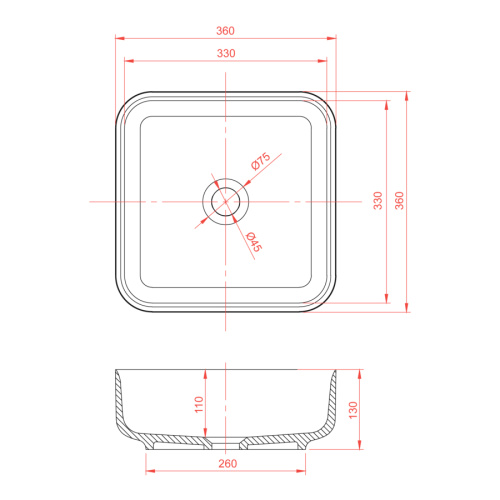 Раковина из искусственного камня MonteBianco Loreto Piazza 360 12018 55х40 накладная цвет белый матовый без отверстий под смеситель - фото 5