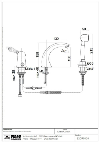 Смеситель Fiore Imperiale Sky 82CR5105 на борт ванны хром - фото 2