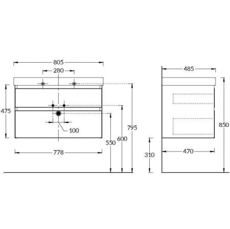 Тумба под раковину Kerama Marazzi GEOMETRICA CUB.80.2\LIM 80х50 подвесная цвет бежевый/коричневый