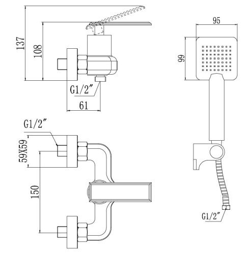 Смеситель для ванны и душа Savol S-600107T настенный хром - фото 2