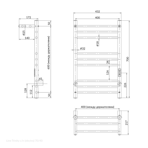 Полотенцесушитель Indigo Line Trinity LСLTE70-40PBRRt 43х70 электрический черный муар - фото 5