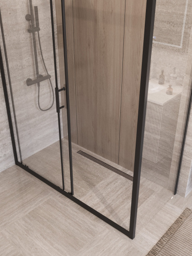 Душевой уголок BelBagno UNO-195 UNO-195-AH-1-140/80-C-NERO 140х80 стекло прозрачное профиль черный без поддона - фото 2