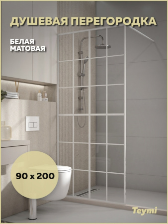 Душевая перегородка Teymi Helmi T00302 90х200 стекло прозрачное профиль белый