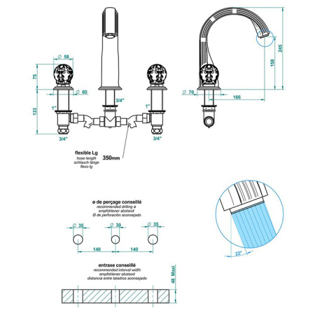 Смеситель THG Flore U5A-A02-25SG на борт ванны хром