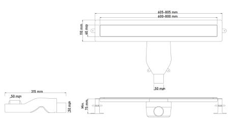Душевой лоток Boheme Premium Linear 982-60-CB 65х10 медь