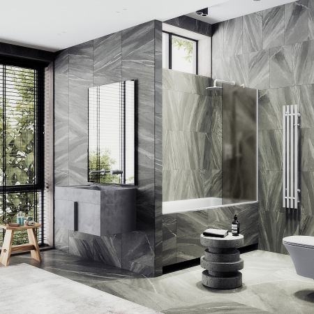 Душевая шторка на ванну Maybah Glass MGV-73-1ш 50х140 стекло тонированное профиль белый ориентация универсальная