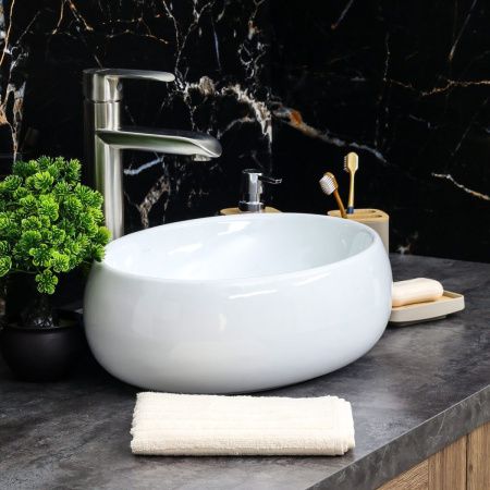 Раковина из сантехнического фарфора Melana 320303-805 40х30 накладная цвет белый без отверстий под смеситель