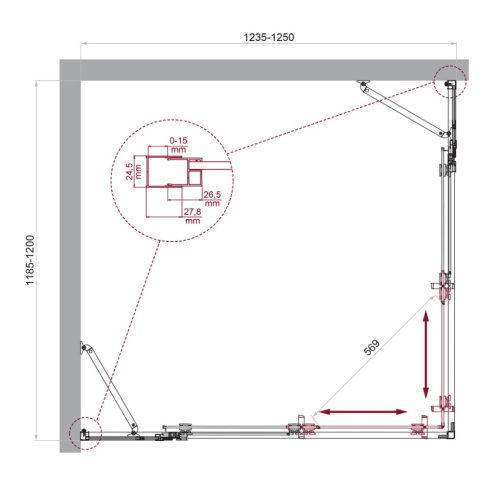 Душевой уголок BelBagno LUCE LUCE-AH-22-125/120-C-Cr 125х120 стекло прозрачное профиль хром глянцевый без поддона - фото 2