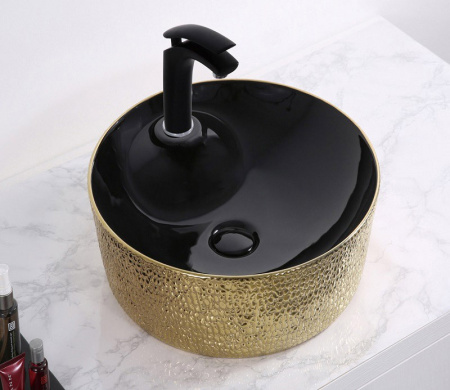 Раковина из санфаянса CeramaLux D1306H022 43х43 накладная цвет черный 1 отверстие под смеситель