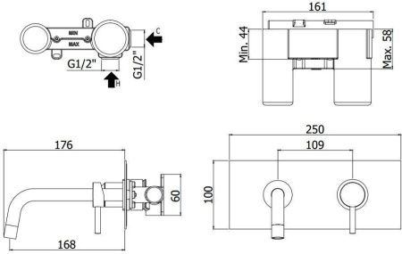 Смеситель для раковины Paffoni Light LIG101NO/M встраиваемый в стену черный