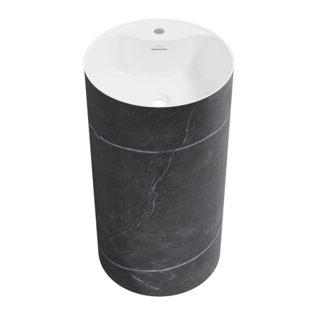 Раковина акриловая Wellsee Chalice Perfection 230624000 45х45 напольная цвет черный мрамор/белый 1 отверстие под смеситель