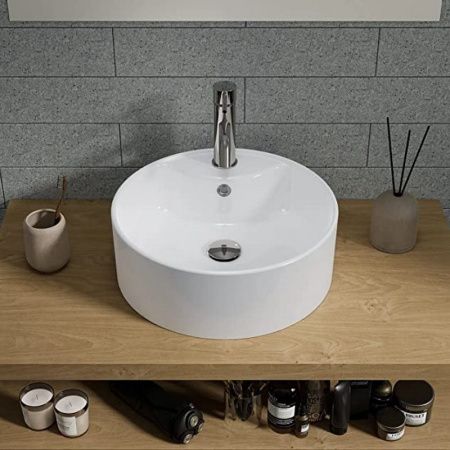 Раковина из сантехнического фарфора Bond Circle S03-410 40х40 накладная цвет белый 1 отверстие под смеситель