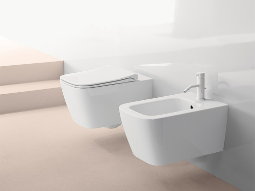 Чаша унитаза подвесная GSI Nubes 961511_УЦ/3 цвет белый без сиденья безободковая душевой смыв (укол и волна на фаянсе) - фото 3