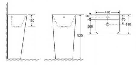 Раковина из санфаянса CeramaLux G302 43х37 напольная цвет белый 1 отверстие под смеситель