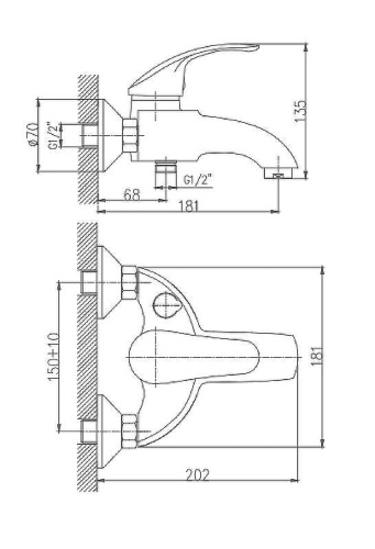 Cмеситель для ванны и душа Haiba HB3221 настенный хром - фото 2