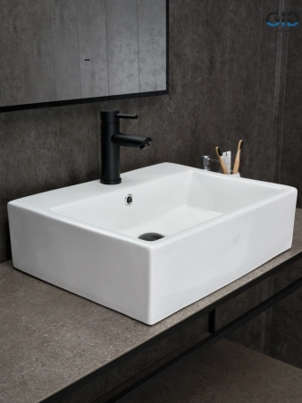 Раковина керамическая Gid Geométrico 51215 50х40 накладная цвет белый 1 отверстие под смеситель