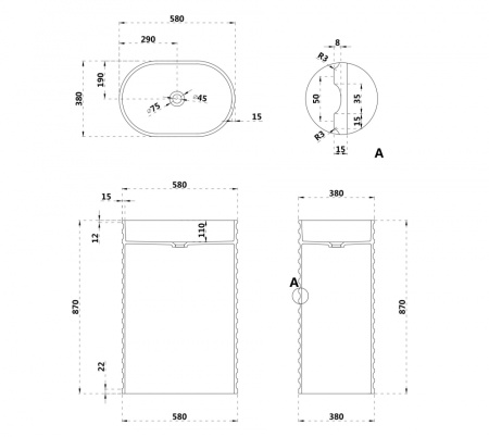 Раковина из искусственного камня Abber STEIN AS2550 58х38 напольная цвет белый матовый без отверстий под смеситель