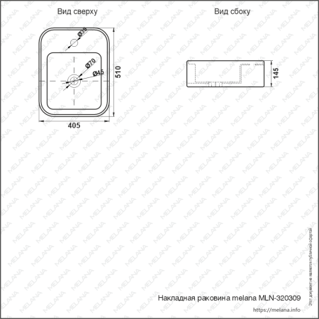Раковина из сантехнического фарфора Melana 320309-805 50х40 накладная цвет белый 1 отверстие под смеситель