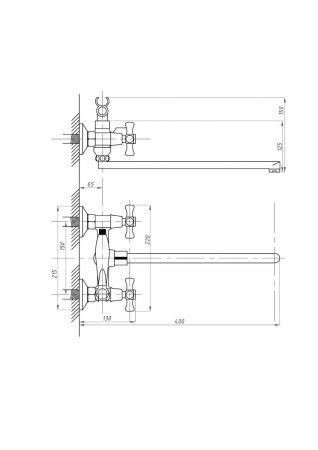 Смеситель для ванны и душа FAUZT FZs-701-07 настенный хром