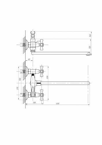 Смеситель для ванны и душа FAUZT FZs-701-07 настенный хром - фото 4