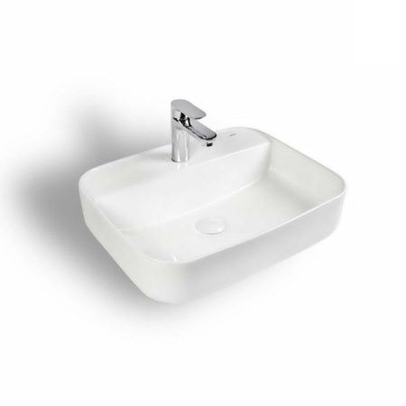 Раковина из сантехнического фарфора Bond Cube S13-500 50х40 накладная цвет белый 1 отверстие под смеситель