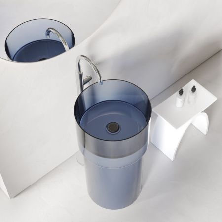 Раковина из полиэфирной смолы Abber Kristall AT2701Saphir 50х50 напольная цвет синий без отверстий под смеситель