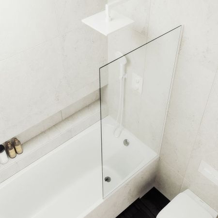 Душевая шторка на ванну Maybah Glass MGV-59-1у 60х140 стекло прозрачное профиль белый ориентация универсальная