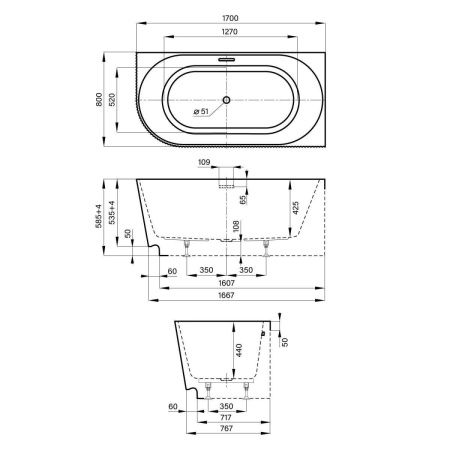 Ванна акриловая Wellsee Festive Fox 287306000 170х80 пристенная асимметричная с ножками