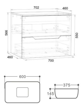 Тумба с раковиной Orange Line Li-70TuLMDF+B07-600W 70х50 подвесная цвет бежевый