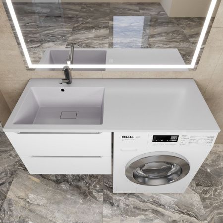 Раковина из искусственного камня Uperwood Cosmos Quartz RCosmos120LJ 120х50 над стиральной машиной цвет белый