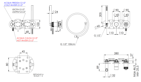 Смеситель для душа Remer Atelier AL97D2PRP встраиваемый в стену медь