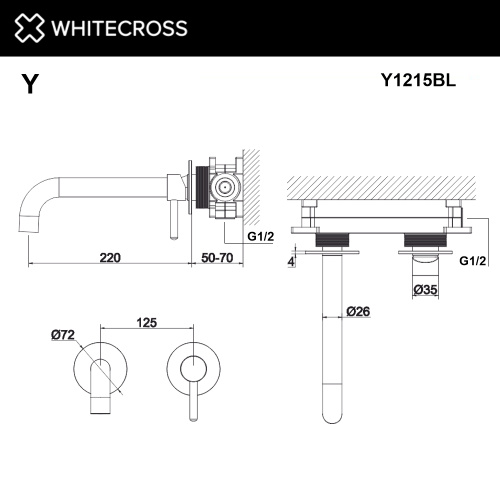 Смеситель для раковины Whitecross Y black Y1215BL встраиваемый черный матовый без термостата - фото 2