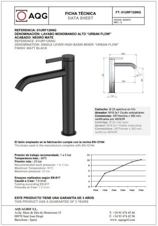 Смеситель для раковины AQG Urban Flow 01URF120NG на столешницу черный