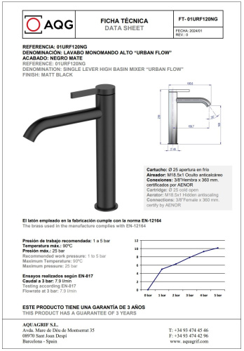 Смеситель AQG Urban Flow 01URF120NG на столешницу черный матовый - фото 2