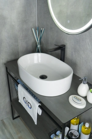 Раковина керамическая Gid Lago 51111 60х40 накладная цвет белый 1 отверстие под смеситель