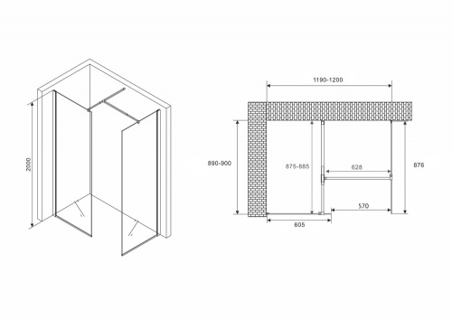 Душевой уголок Abber Immer Offen AG67129B 90х120 стекло прозрачное профиль черный без поддона - фото 4