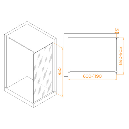 Душевая перегородка RGW Walk In 351001009-15 90х195 стекло прозрачное профиль белый