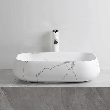 Раковина из сантехнического фарфора Cerutti SPA CR0086 MMW2 57х40 накладная цвет мрамор матовый белый без отверстий под смеситель