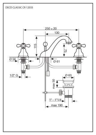 Смеситель Emmevi Deco Classic 12033/BR на раковину бронза