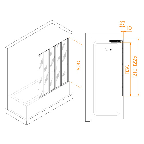 Душевая шторка на ванну RGW Screens 03112112-11 120х150 стекло прозрачное профиль хром глянцевый ориентация универсальная - фото 4