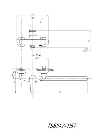Cмеситель для ванны и душа TSARSBERG TSB-942-1157 настенный хром