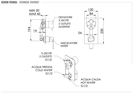 Смеситель для душа Remer Vanity V95 встраиваемый в стену хром