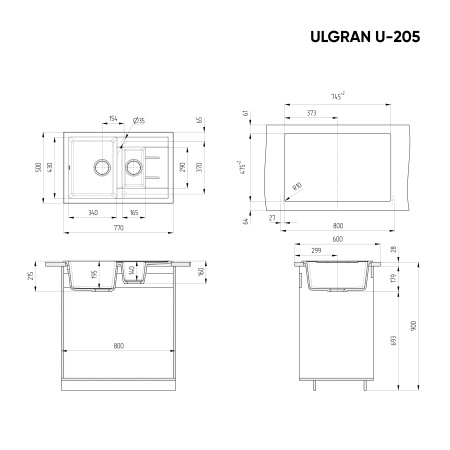 Кухонная мойка Ulgran Classic U-205-331 77х50 цвет белый