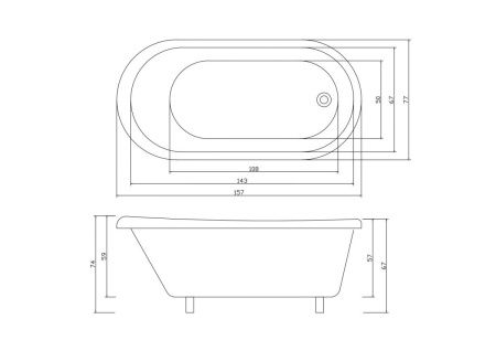 Ванна акриловая Cerutti SPA CT9323 160х75 отдельностоящая овальная с ножками