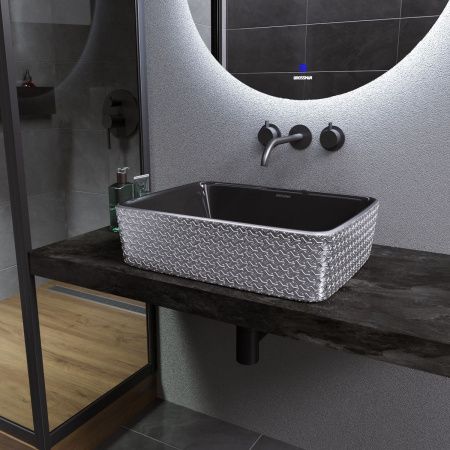 Раковина из сантехнического фаянса Grossman Color GR-3016SBR 50х40 накладная цвет черный/серебро без отверстий под смеситель