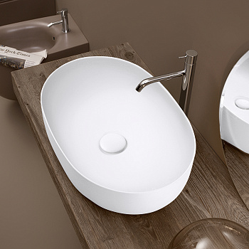 Раковина из сантехнического фарфора Kerasan Nolita 534330 60х40 накладная цвет белый матовый без отверстий под смеситель